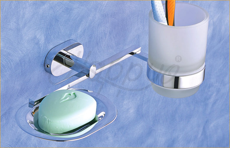 Combo Brass Soap Dish and Glass Tumbler