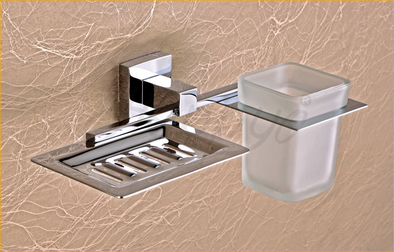 Combo Brass Soap Dish and Glass Tumbler